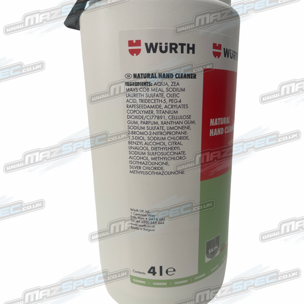 Wurth 4 Litre Heavy Duty Natural Hand Cleaner / Degreaser (Solvent, Silicone, Plastic Free)