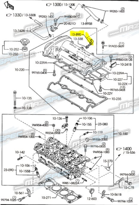 PCV Valve / Cam Cover Valve - MX5 MK2/NB 1.8 Only (98-00)