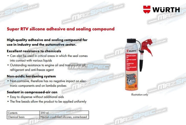 Wurth Super RTV Silicon Adhesive & Sealing Compound Instant Gasket - x12 Trade Pack