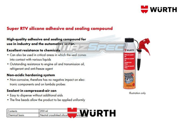 Wurth Super RTV Silicon Adhesive & Sealing Compound Instant Gasket - High Temperature