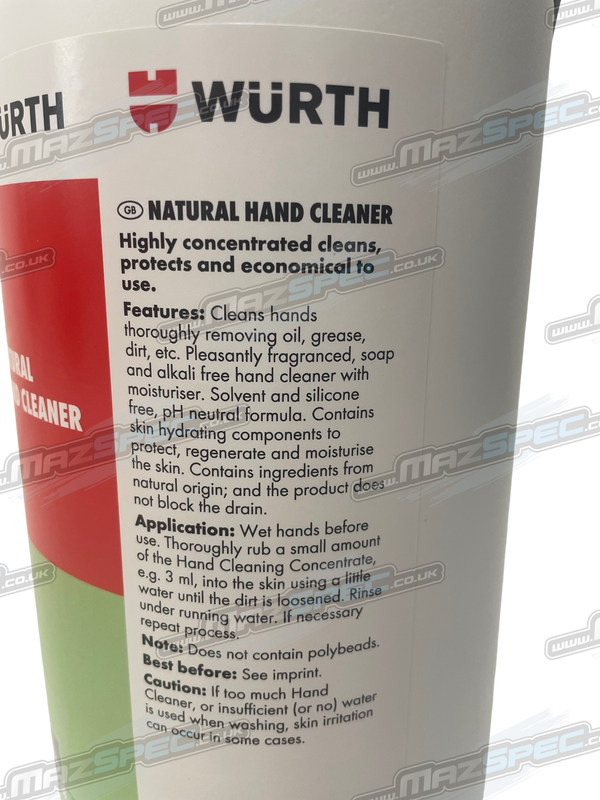 Wurth 4 Litre Heavy Duty Natural Hand Cleaner / Degreaser (Solvent, Silicone, Plastic Free)