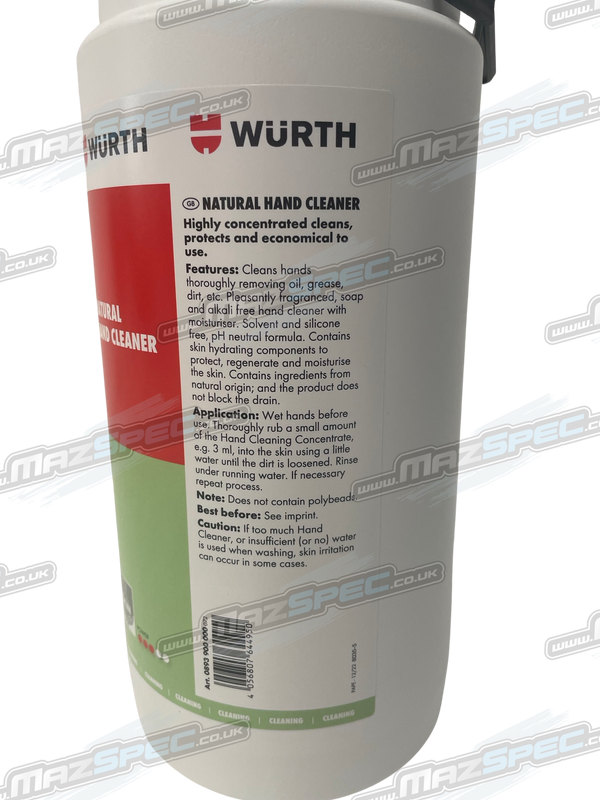 Wurth 4 Litre Heavy Duty Natural Hand Cleaner / Degreaser (Solvent, Silicone, Plastic Free)