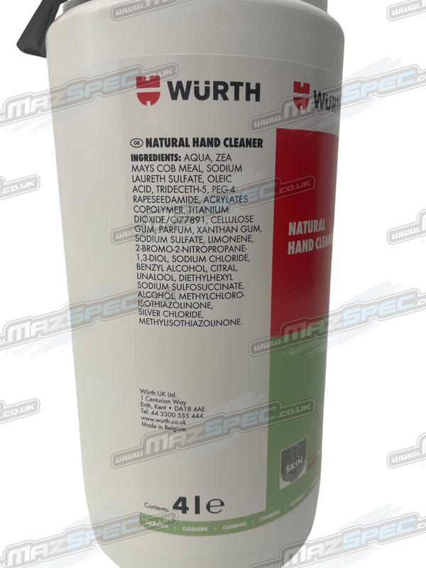 Wurth 4 Litre Heavy Duty Natural Hand Cleaner / Degreaser (Solvent, Silicone, Plastic Free)