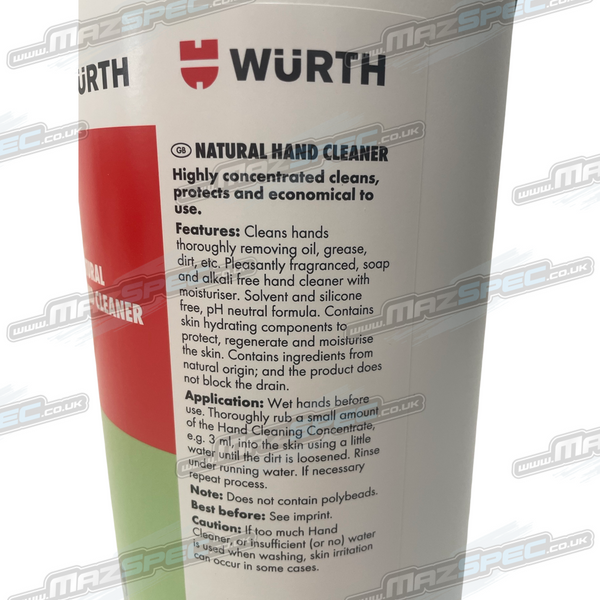 Wurth 4 Litre Heavy Duty Natural Hand Cleaner / Degreaser (Solvent, Silicone, Plastic Free)