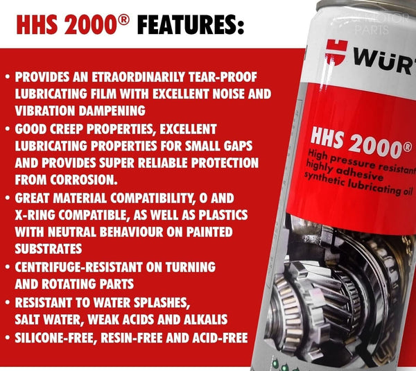 Wurth HHS 2000 Adhesive Synthetic Lubricant Spay Oil • 500ml Aerosol